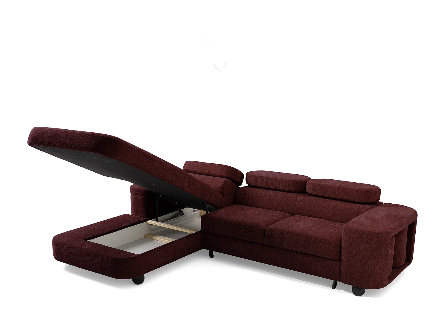 Canapé d'angle LOVE L Gauche avec fonction couchage 124x210 Chenille Bordeaux