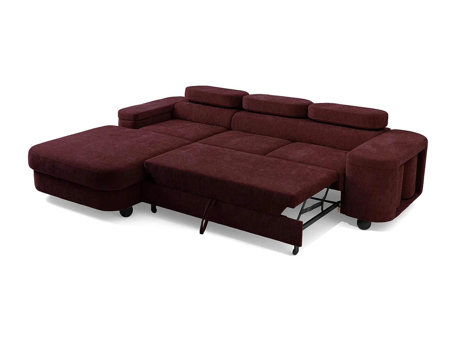 Canapé d'angle LOVE L Gauche avec fonction couchage 124x210 Chenille Bordeaux