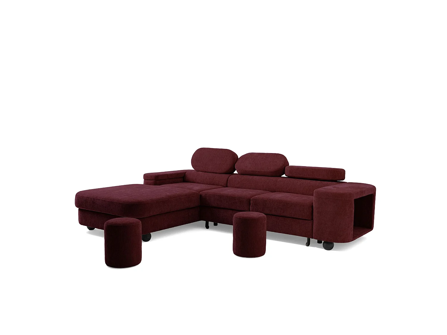 Ecksofa LOVE L links mit Schlaffunktion 124x210 Chenille bordeaux