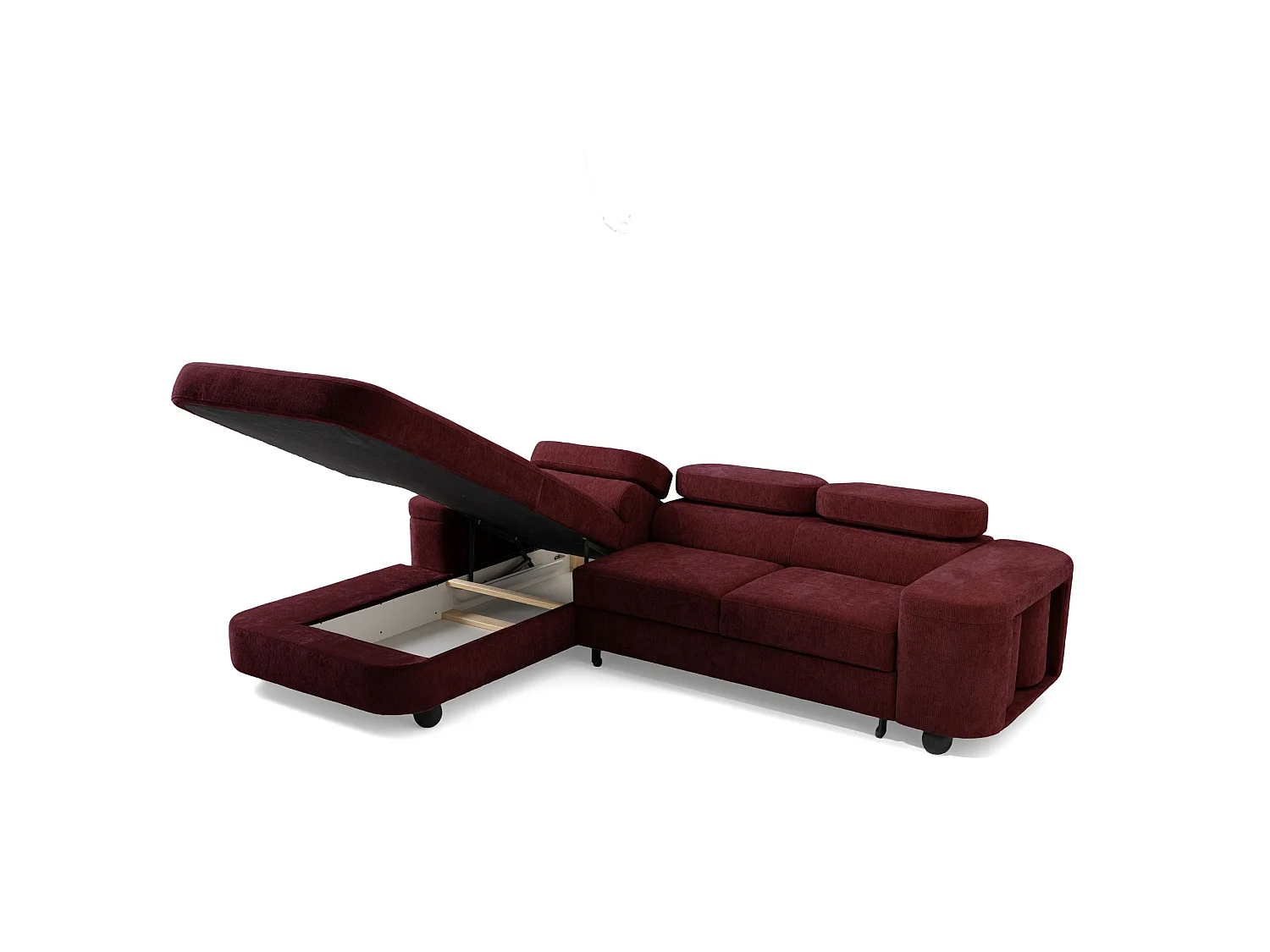 Ecksofa LOVE L links mit Schlaffunktion 124x210 Chenille bordeaux
