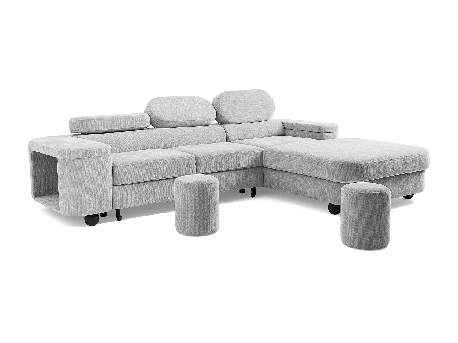 Canapé d'angle LOVE L Droit avec fonction couchage 124x210 Chenille Gris clair