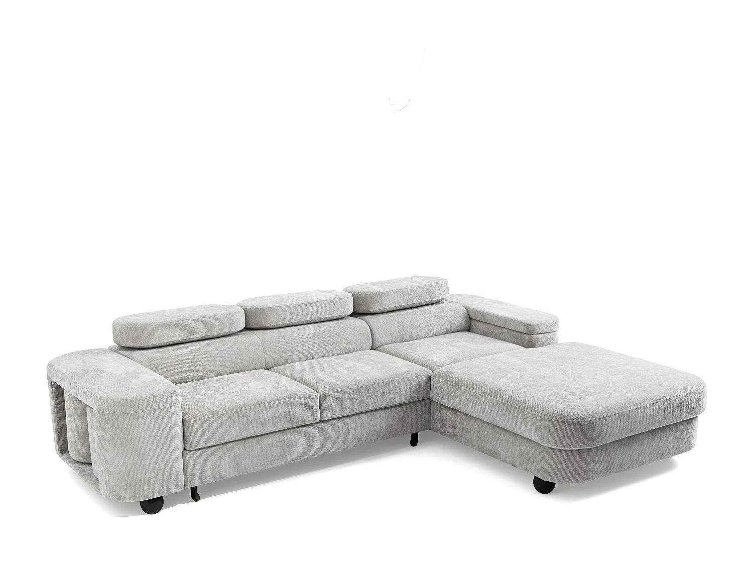 Canapé d'angle LOVE L Droit avec fonction couchage 124x210 Chenille Gris clair