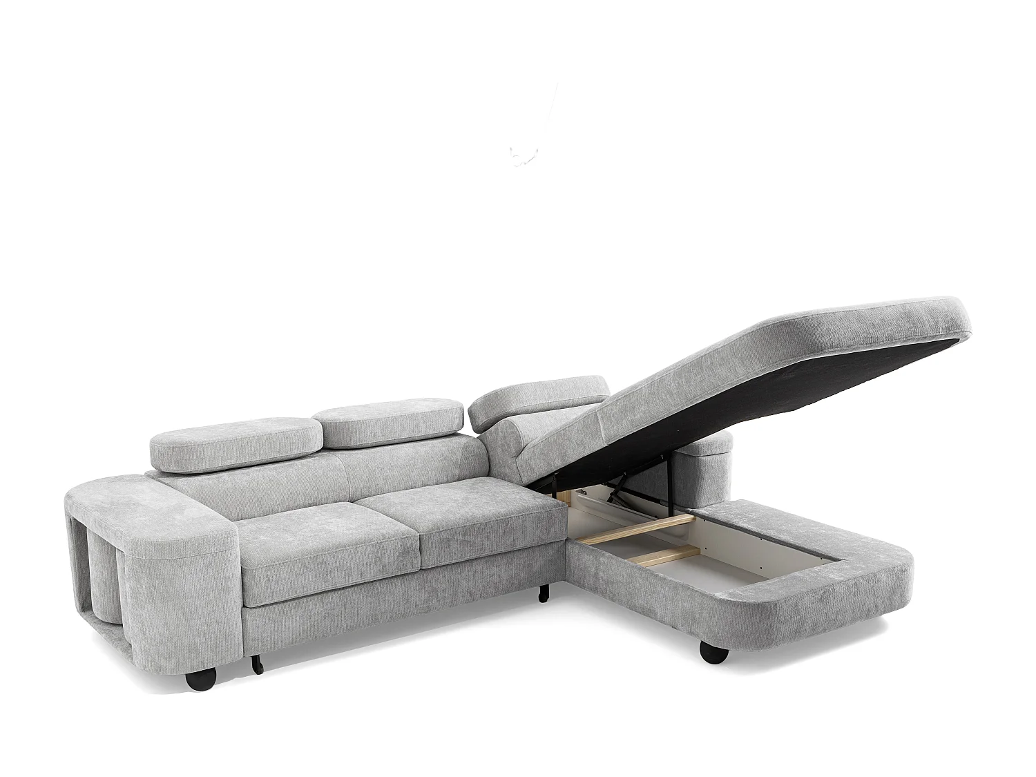 Canapé d'angle LOVE L Droit avec fonction couchage 124x210 Chenille Gris clair