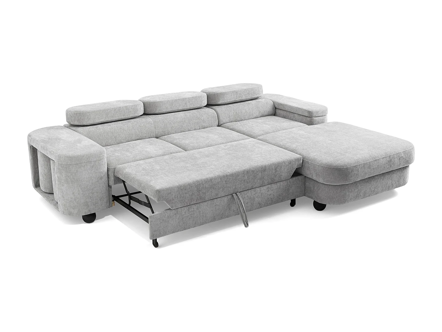 Canapé d'angle LOVE L Droit avec fonction couchage 124x210 Chenille Gris clair