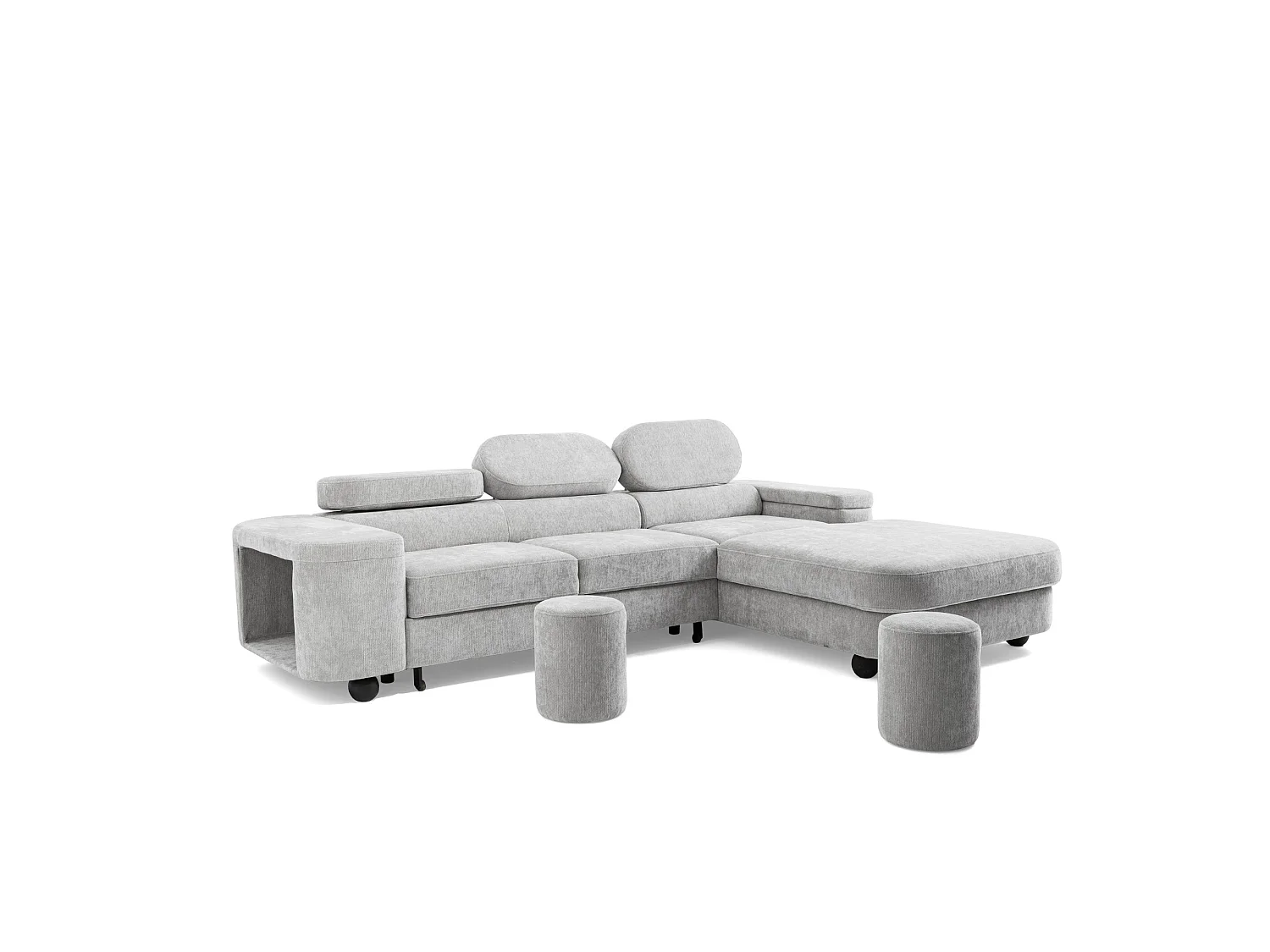 Canapé d'angle droit 3 places en tissu chenille gris clair LOVE