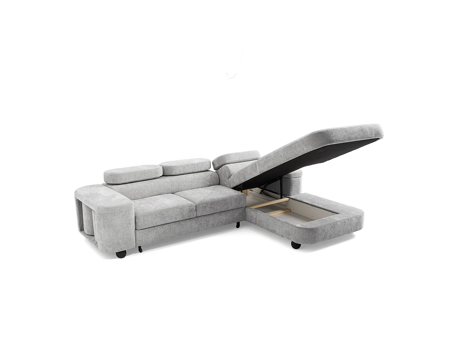 Canapé d'angle droit 3 places en tissu chenille gris clair LOVE