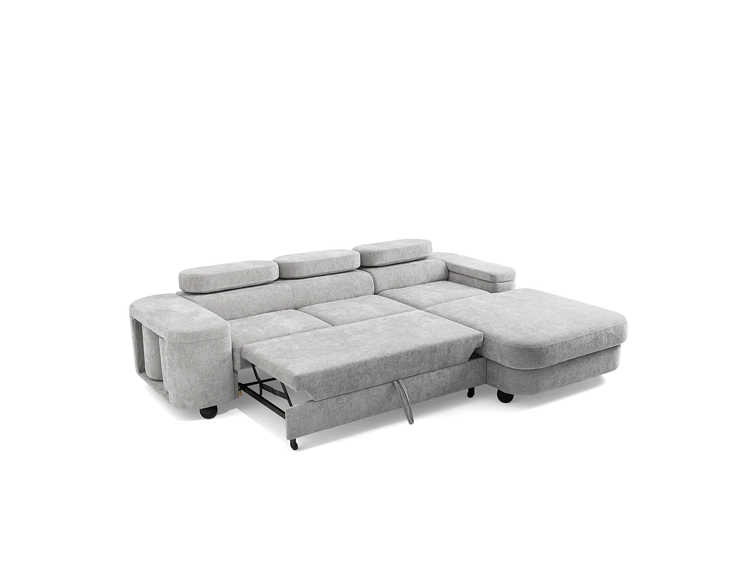 Canapé d'angle droit 3 places en tissu chenille gris clair LOVE