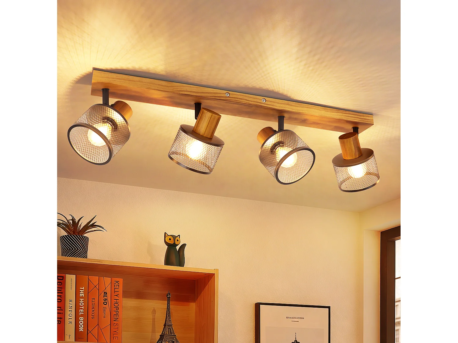 ZMH Spot de plafond noir 4 lumières E14 style industriel vintage en métal pour chambre ou salon ampoules non incluses