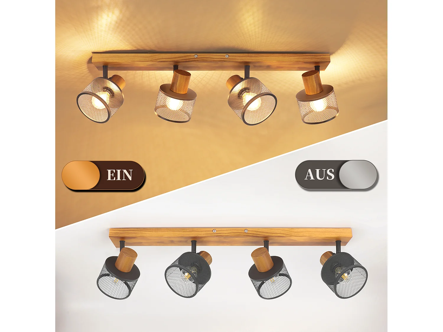 ZMH Spot de plafond noir 4 lumières E14 style industriel vintage en métal pour chambre ou salon ampoules non incluses