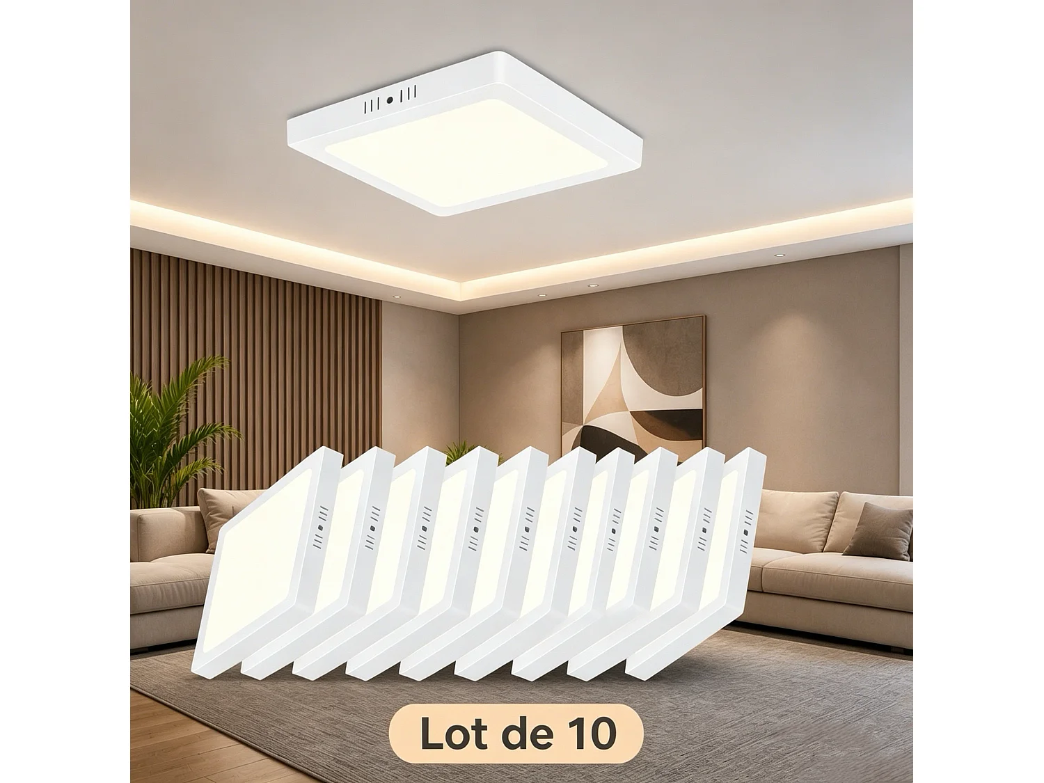 ZMH Plafonnier LED de plafond - Lot de 10 plates rectangulaires 18W (23x23 cm) - Lumière blanc froid 4000K - IP44 Design moderne