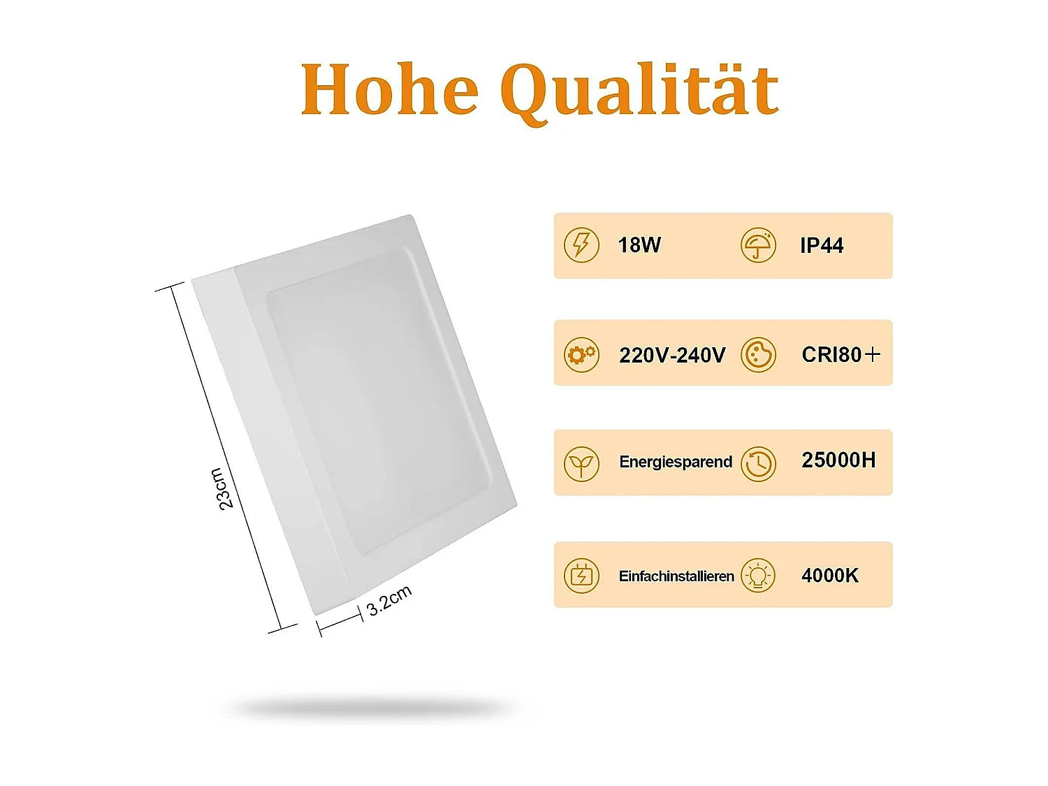 ZMH Plafonnier LED de plafond - Lot de 10 plates rectangulaires 18W (23x23 cm) - Lumière blanc froid 4000K - IP44 Design moderne