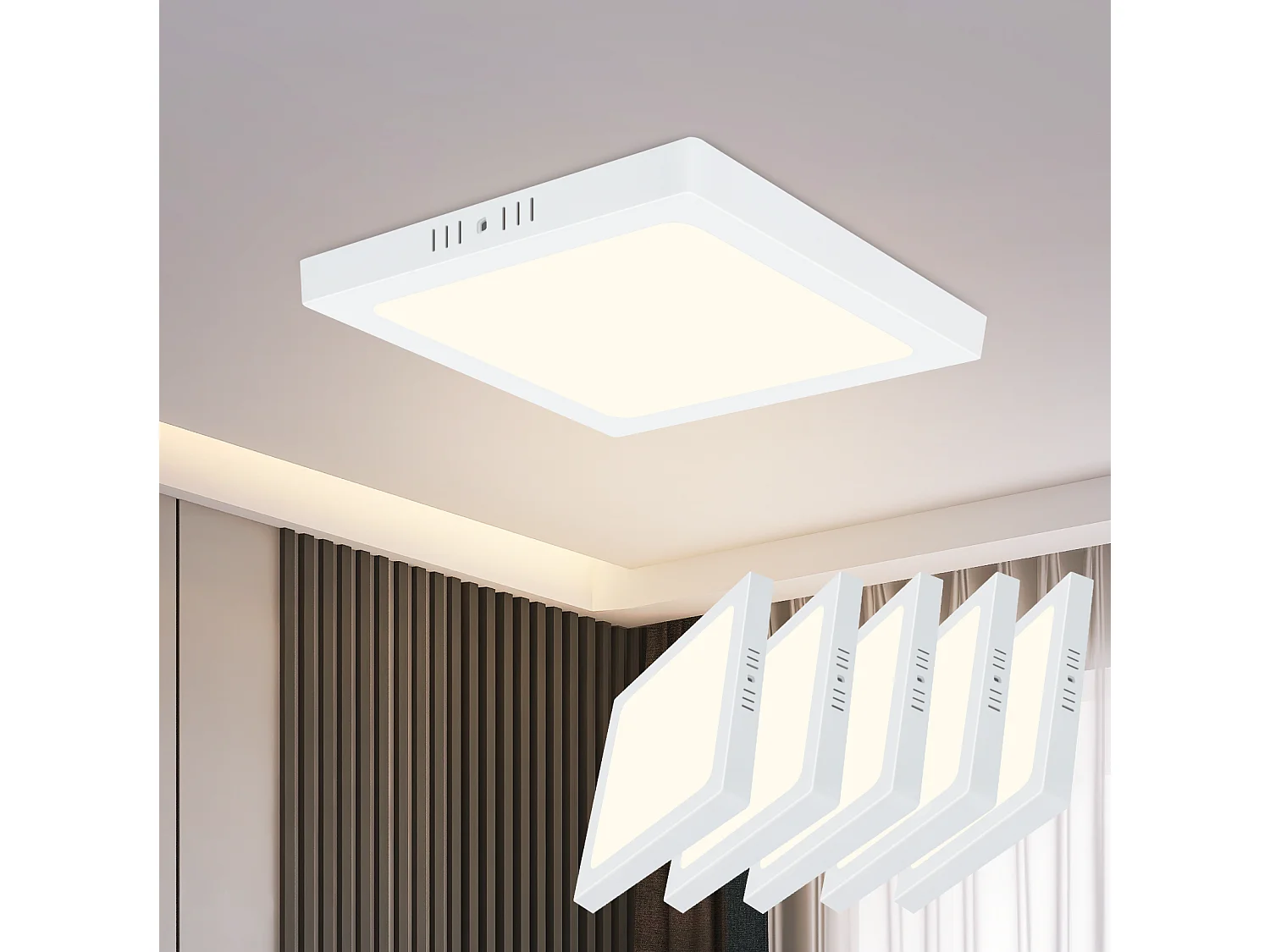 ZMH Plafonnier LED de plafond - Lot de 5 plates rectangulaires 18W (23x23 cm) - Lumière blanc froid 4000K - IP44 Design moderne