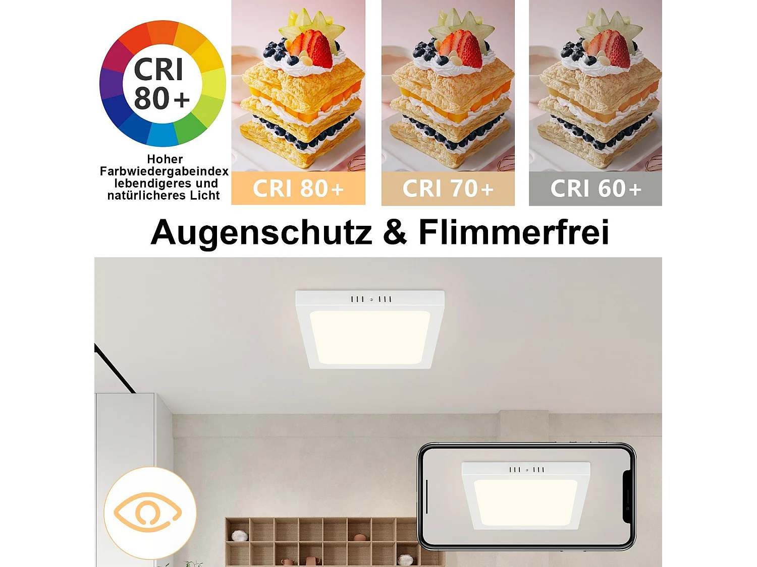 ZMH Plafonnier LED de plafond - Lot de 3 plates rectangulaires 18W (23x23 cm) - Lumière blanc froid 4000K - IP45 Design moderne