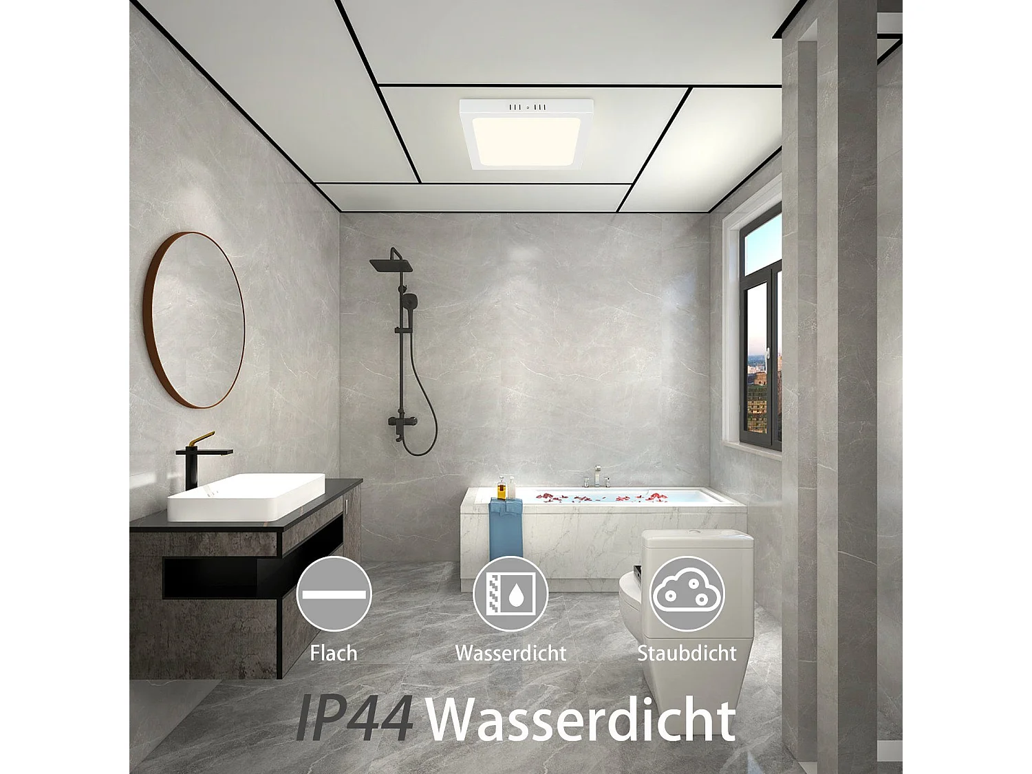 ZMH Plafonnier LED de plafond - Lot de 3 plates rectangulaires 18W (23x23 cm) - Lumière blanc froid 4000K - IP45 Design moderne