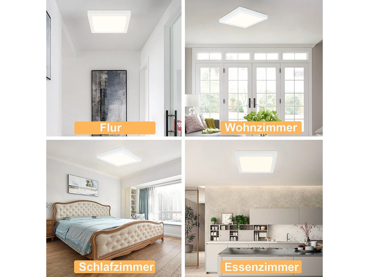 ZMH Plafonnier LED de plafond - Lot de 3 plates rectangulaires 18W (23x23 cm) - Lumière blanc froid 4000K - IP45 Design moderne