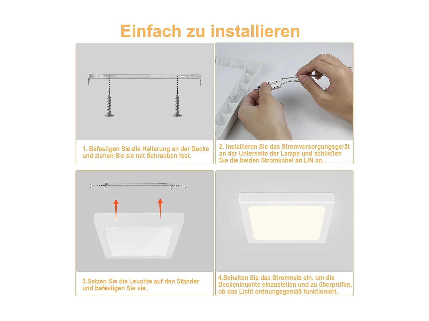 ZMH Plafonnier LED de plafond - Lot de 3 plates rectangulaires 18W (23x23 cm) - Lumière blanc froid 4000K - IP45 Design moderne