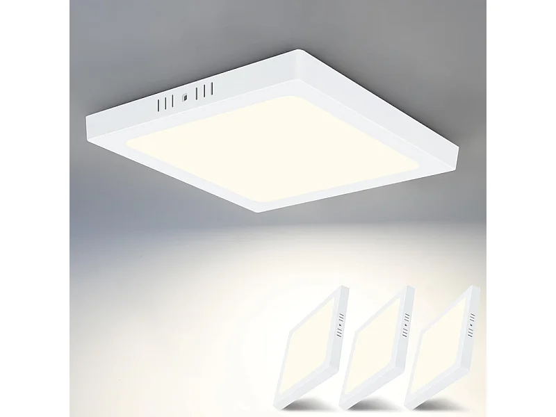ZMH Plafonnier LED de plafond - Lot de 3 plates rectangulaires 18W (23x23 cm) - Lumière blanc froid 4000K - IP45 Design moderne