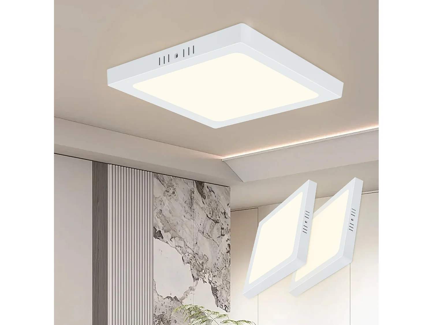 ZMH Plafonnier LED de plafond - Lot de 2 plates rectangulaires 18W (23x23 cm) - Lumière blanc froid 4000K - IP44 Design moderne