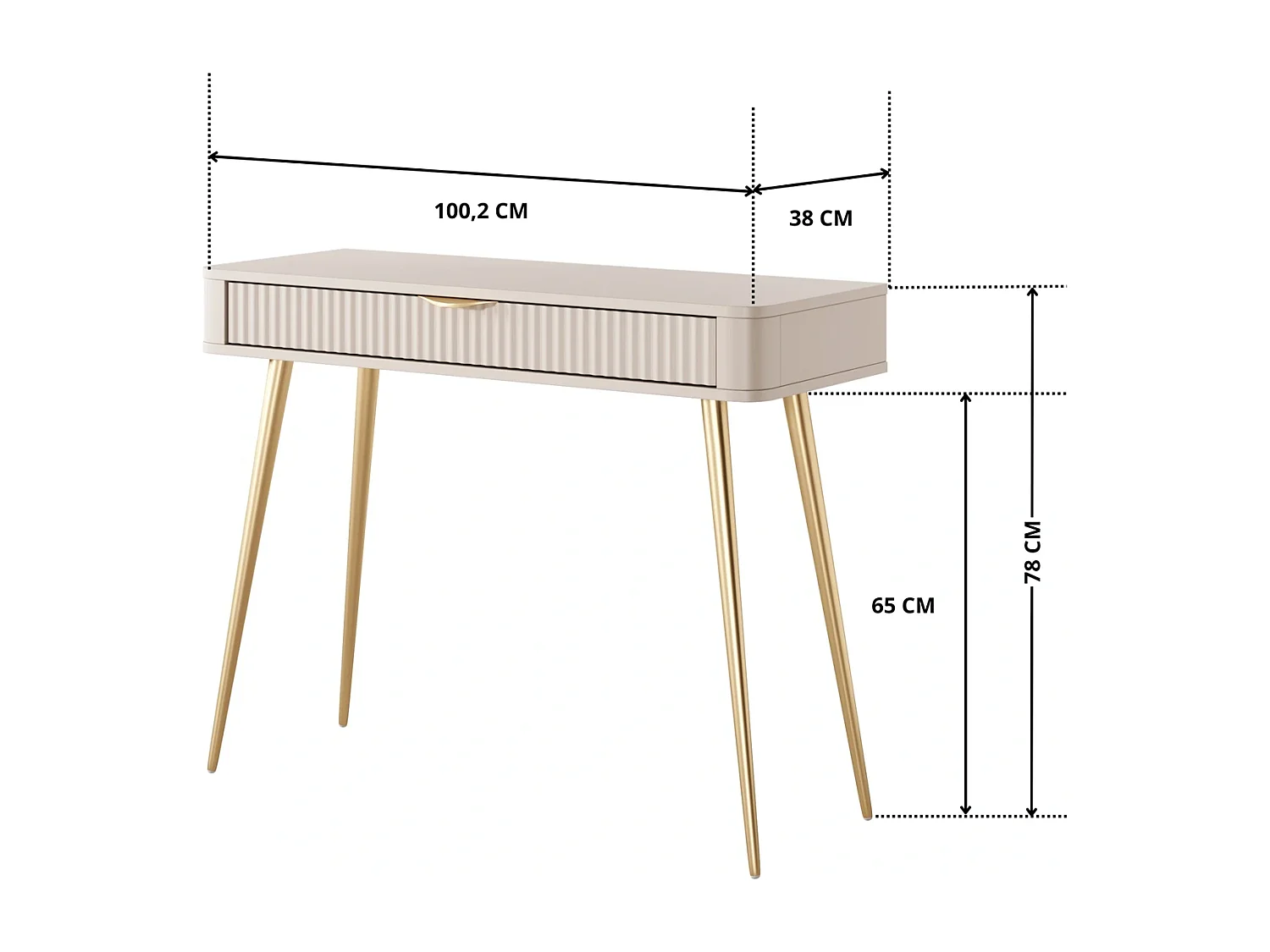 Kaptafel Console Flore met Lade en Gouden Metalen Poten - Beige en Goud
