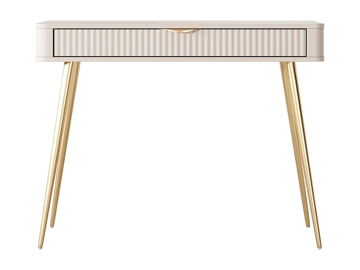Kaptafel Console Flore met Lade en Gouden Metalen Poten - Beige en Goud