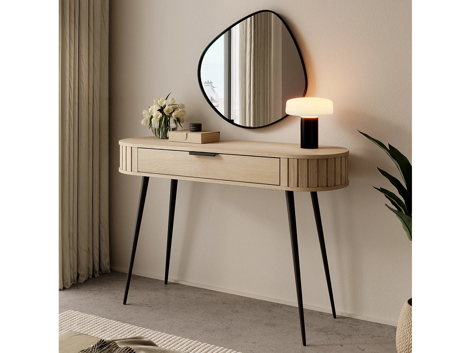 Kaptafel Sidetable LOVI 120 cm - Cremona Eiken en Geribbelde Zijkanten