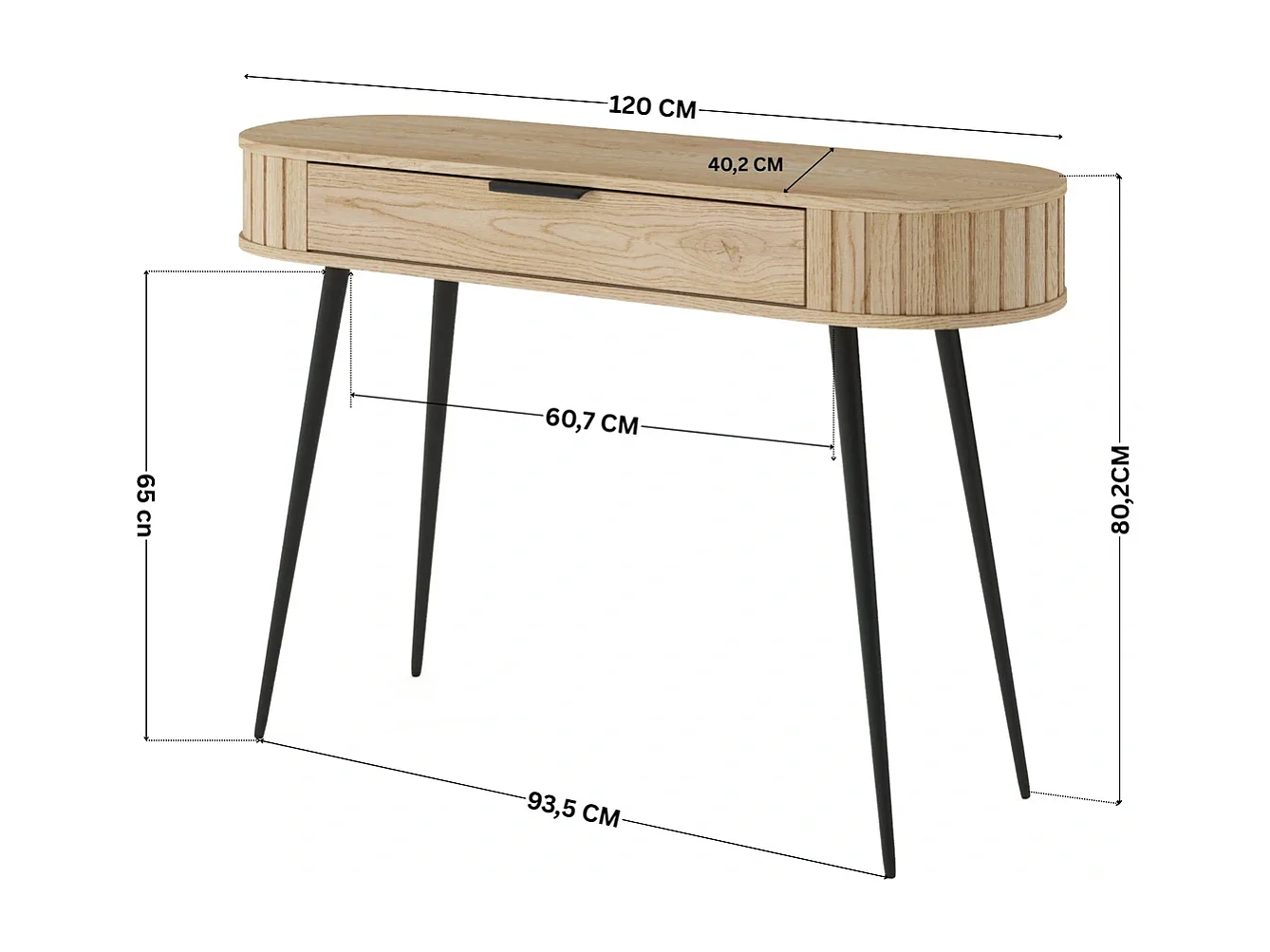Kaptafel Sidetable LOVI 120 cm - Cremona Eiken en Geribbelde Zijkanten