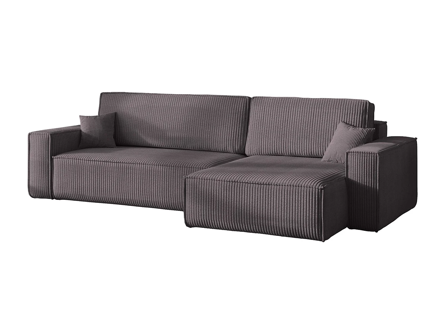 Canapé d’angle en L avec fonction couchage et coffre de rangement, tissu Poso velours côtelé épais, Gris foncé, Droite, BEST XL