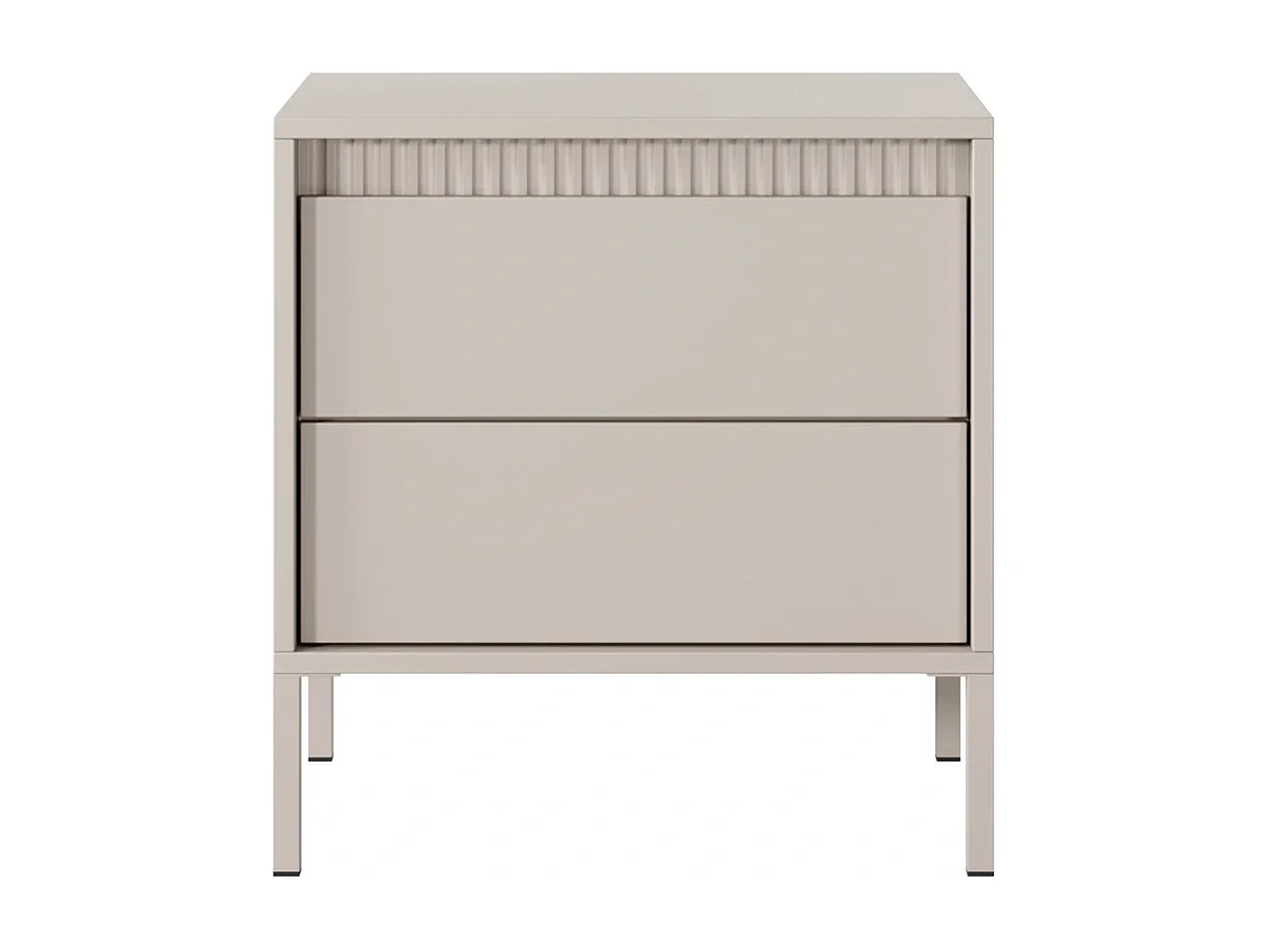 Table de Chevet Ferrato avec 2 Tiroirs, Détails Cannelés et Pieds en Métal - Noir Mat - 54 cm