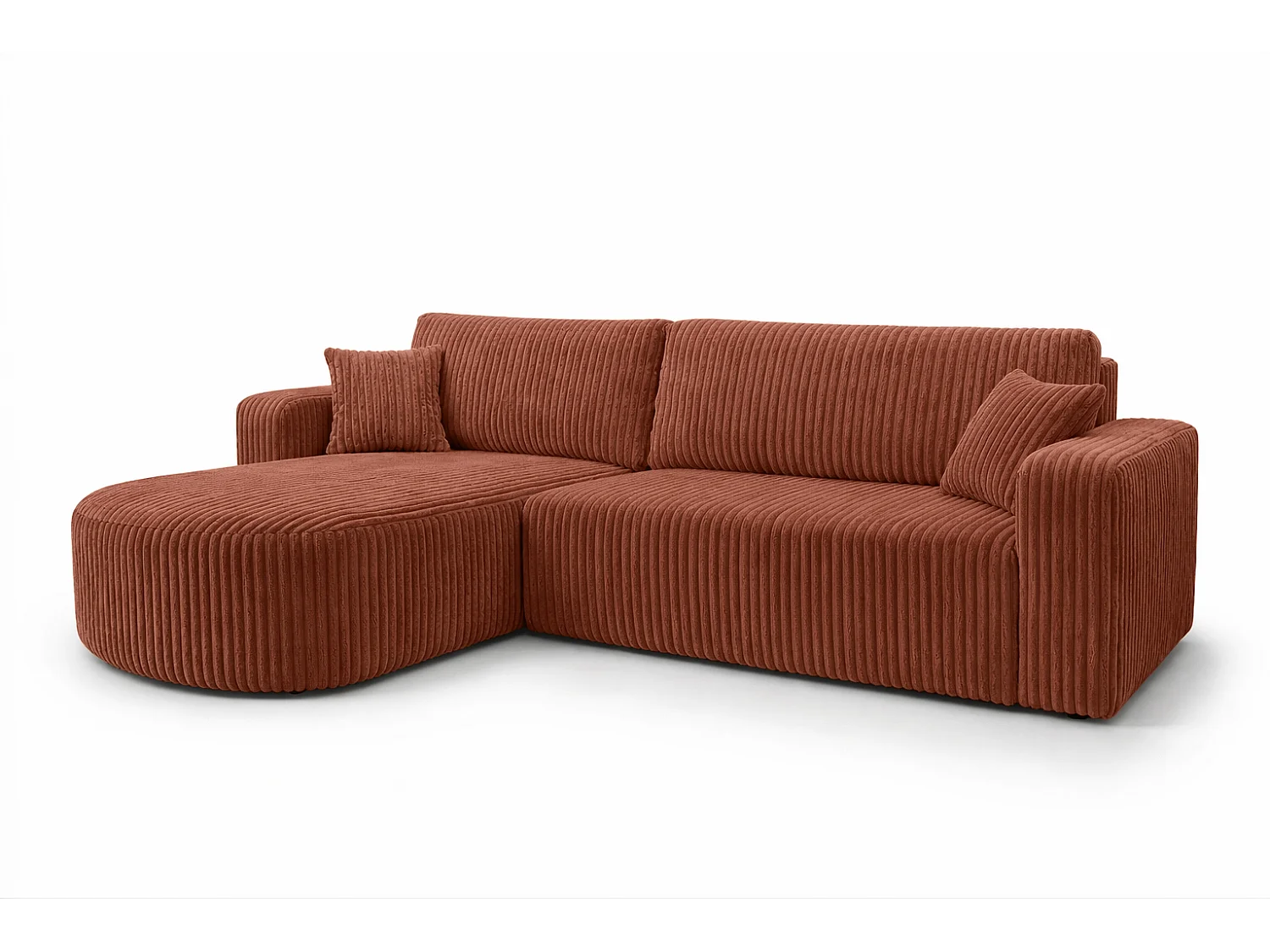 Hoekbank met slaapfunctie, koordstof Tilia, Koper, Links, ROUND ONE XL