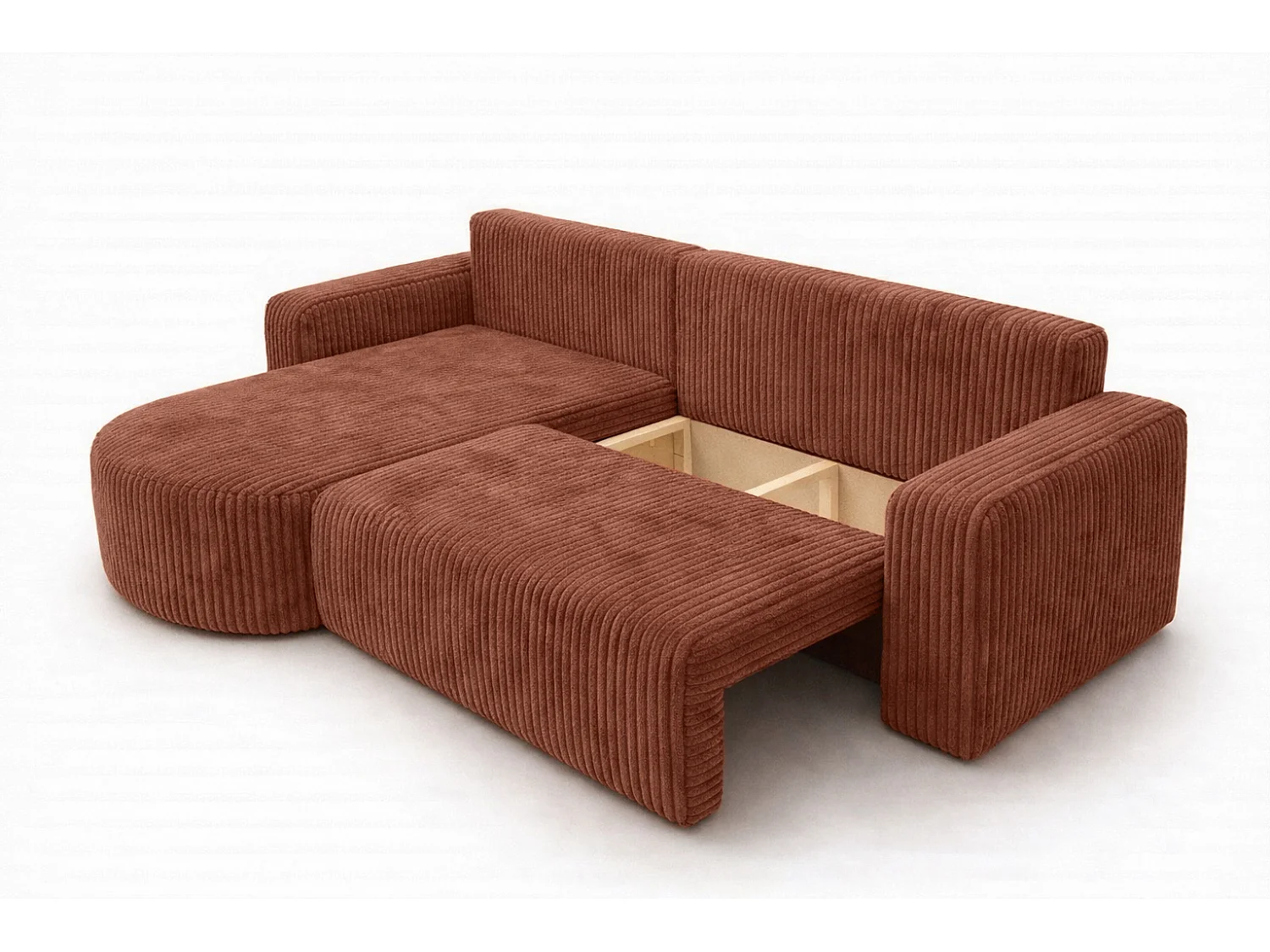 Hoekbank met slaapfunctie, koordstof Tilia, Koper, Links, ROUND ONE XL