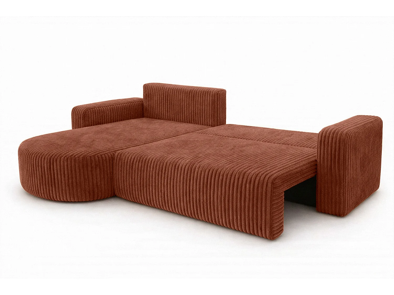 Hoekbank met slaapfunctie, koordstof Tilia, Koper, Links, ROUND ONE XL