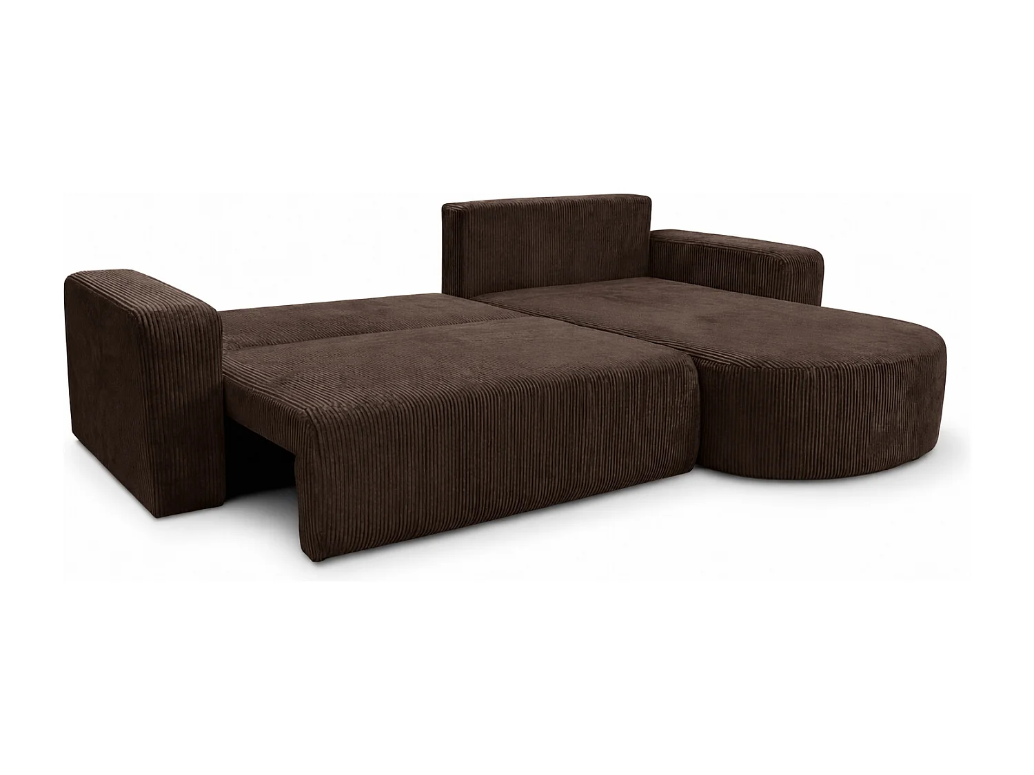 Hoekbank met slaapfunctie, koordstof Poso, Bruin, Rechts, ROUND ONE XL