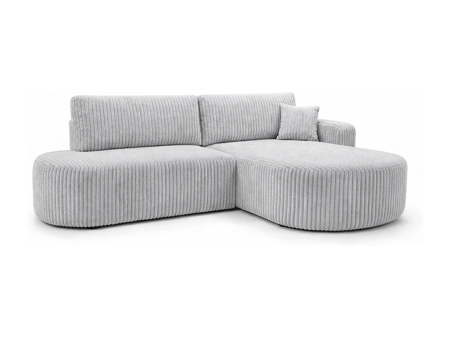 Canapé d’angle convertible avec coffre de rangement, tissu côtelé Tilia, Gris, Droite, ROUND ONE OPEN XL