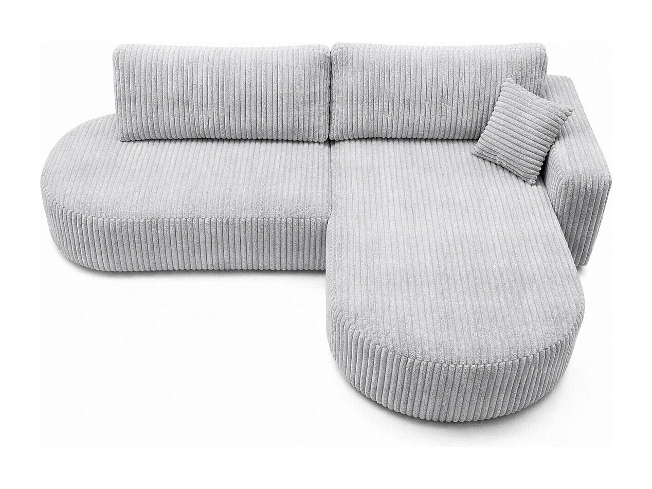 Canapé d’angle convertible avec coffre de rangement, tissu côtelé Tilia, Gris, Droite, ROUND ONE OPEN XL