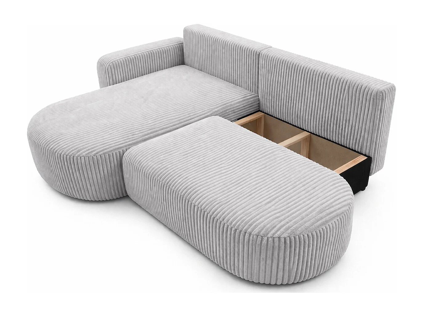 Canapé d’angle convertible avec coffre de rangement, tissu côtelé Tilia, Gris, Droite, ROUND ONE OPEN XL