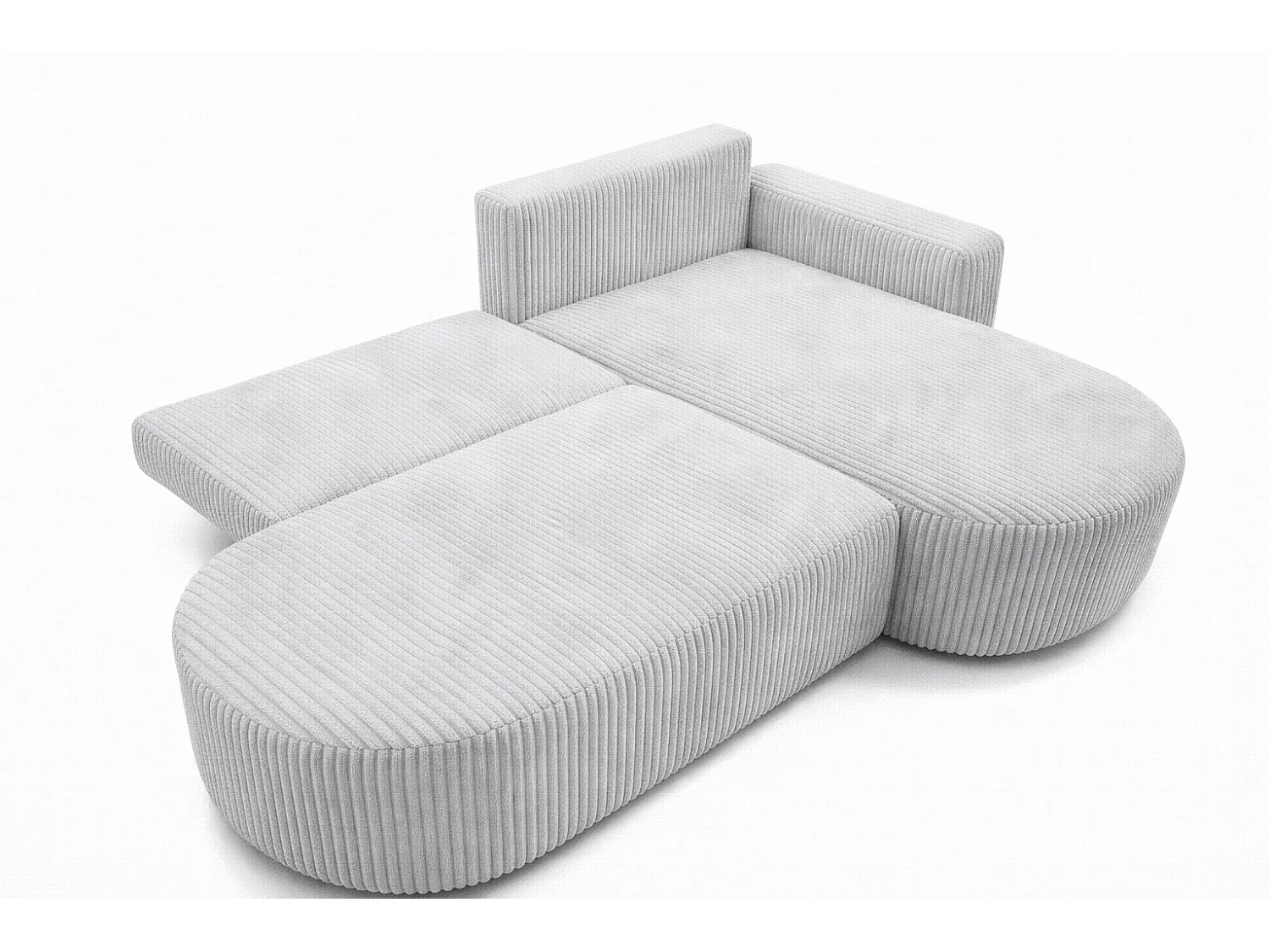 Canapé d’angle convertible avec coffre de rangement, tissu côtelé Tilia, Gris, Droite, ROUND ONE OPEN XL