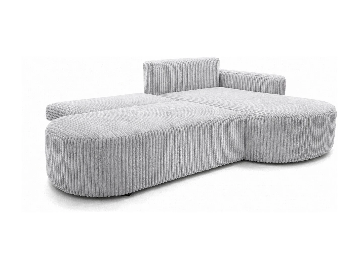 Canapé d’angle convertible avec coffre de rangement, tissu côtelé Tilia, Gris, Droite, ROUND ONE OPEN XL