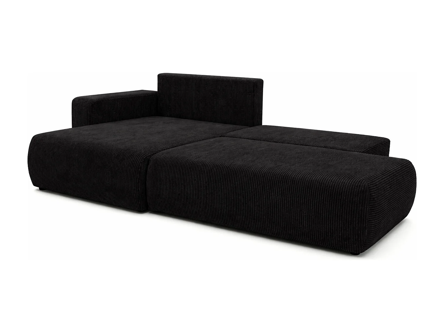 Canapé d’angle avec fonction couchage et coffre de rangement, tissu en velours côtelé Poso, Noir, Gauche, OPEN XL