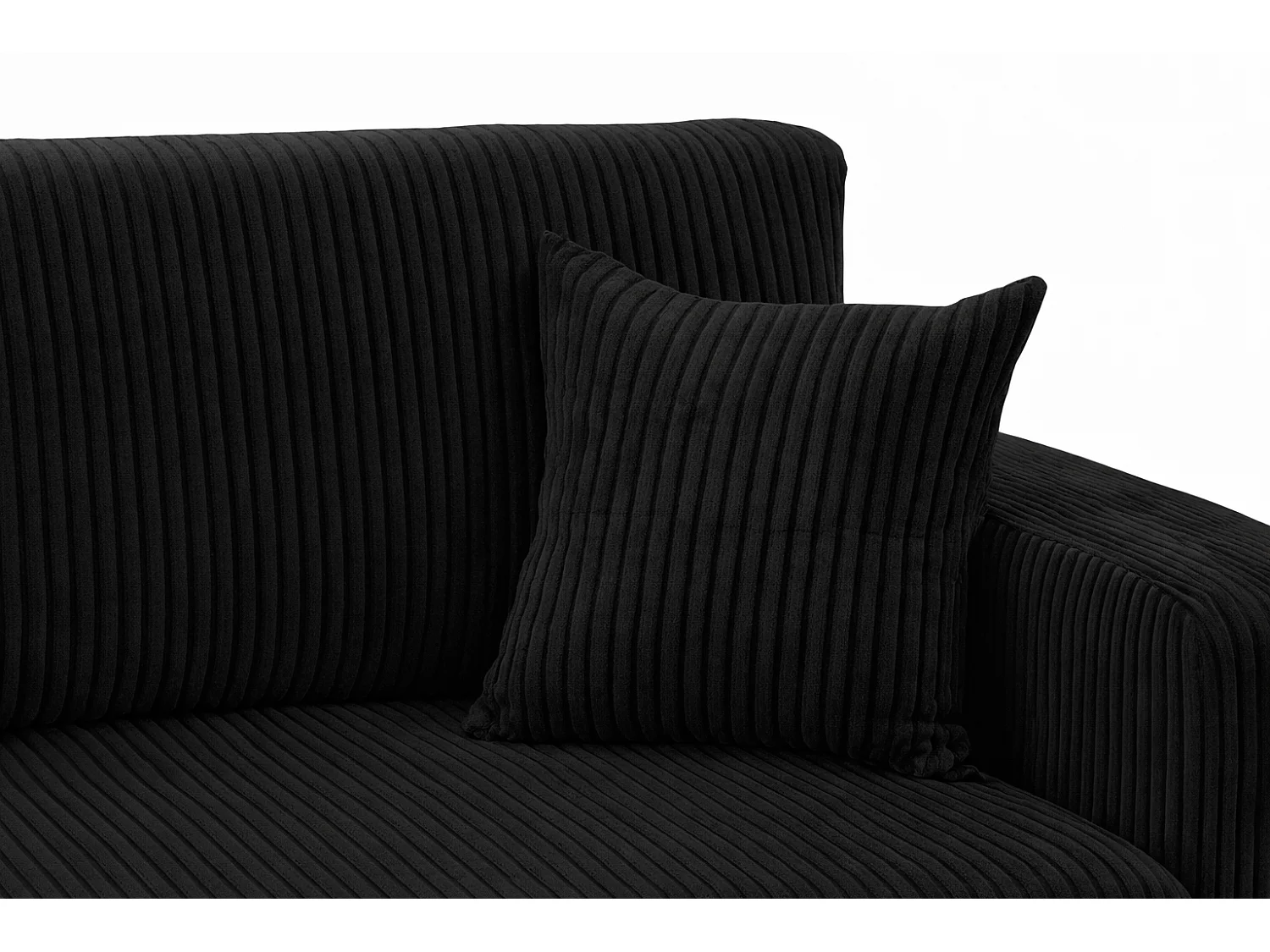 Canapé d’angle avec fonction couchage, tissu en velours côtelé Poso, Noir, Gauche, ROUND ONE XL