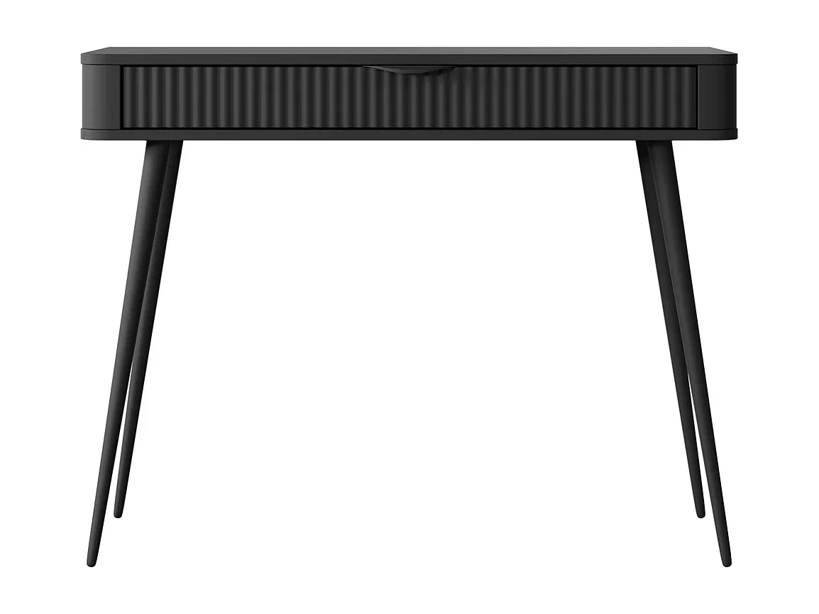 Kaptafel Console Flore met Geroffelde Lade en Zwarte Metalen Poten - Zwart