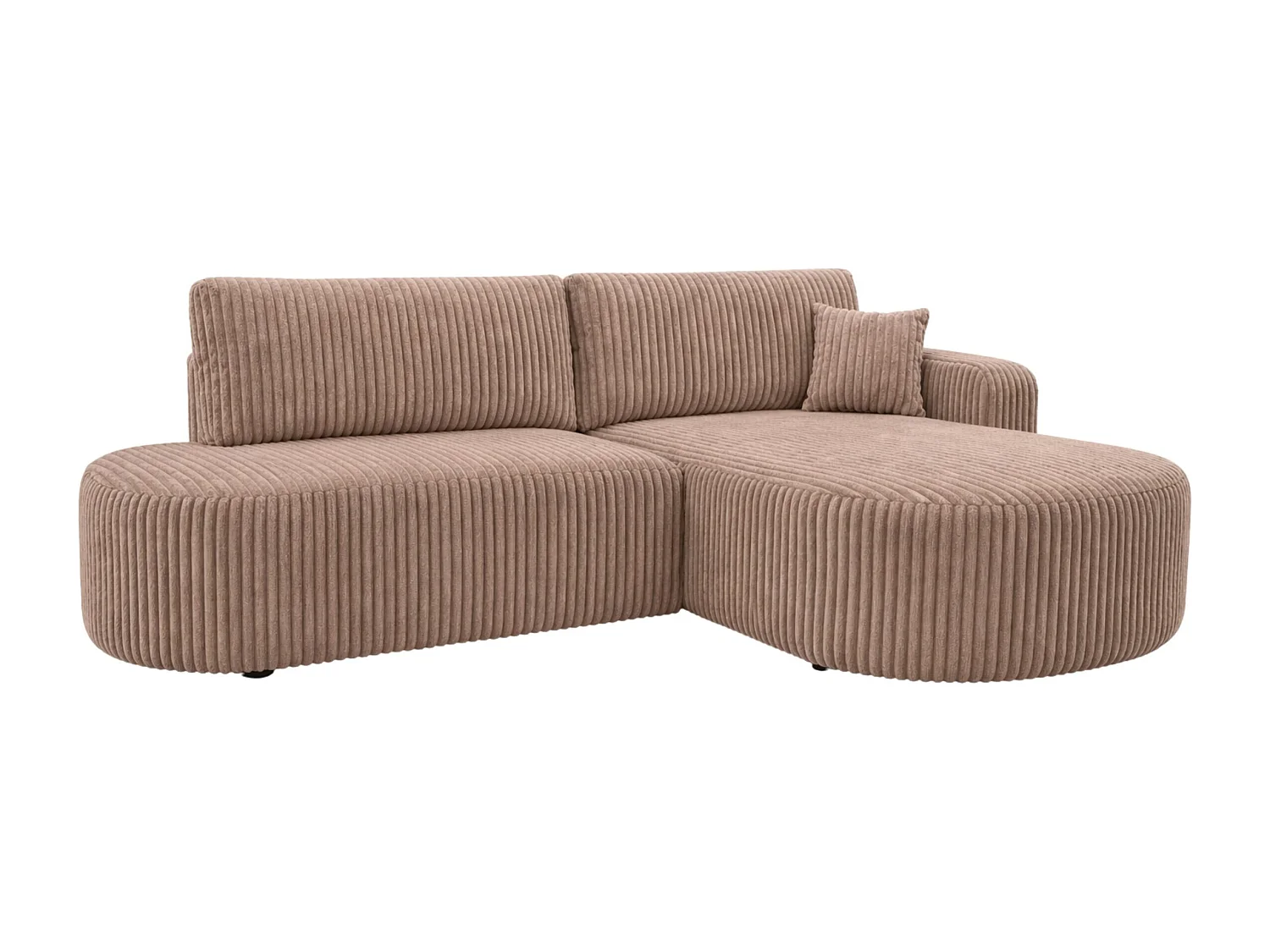 Canapé d’angle convertible avec coffre de rangement, tissu côtelé Tilia, Marron, Droite, ROUND ONE OPEN XL