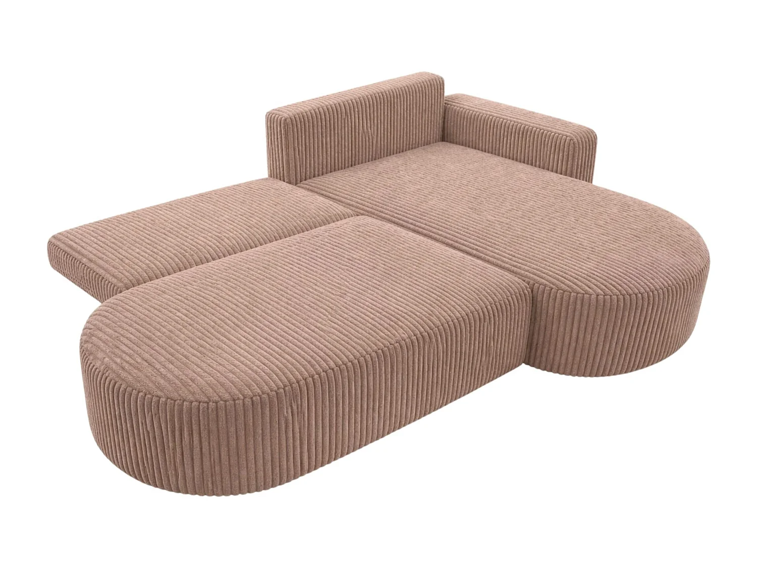 Canapé d’angle convertible avec coffre de rangement, tissu côtelé Tilia, Marron, Droite, ROUND ONE OPEN XL