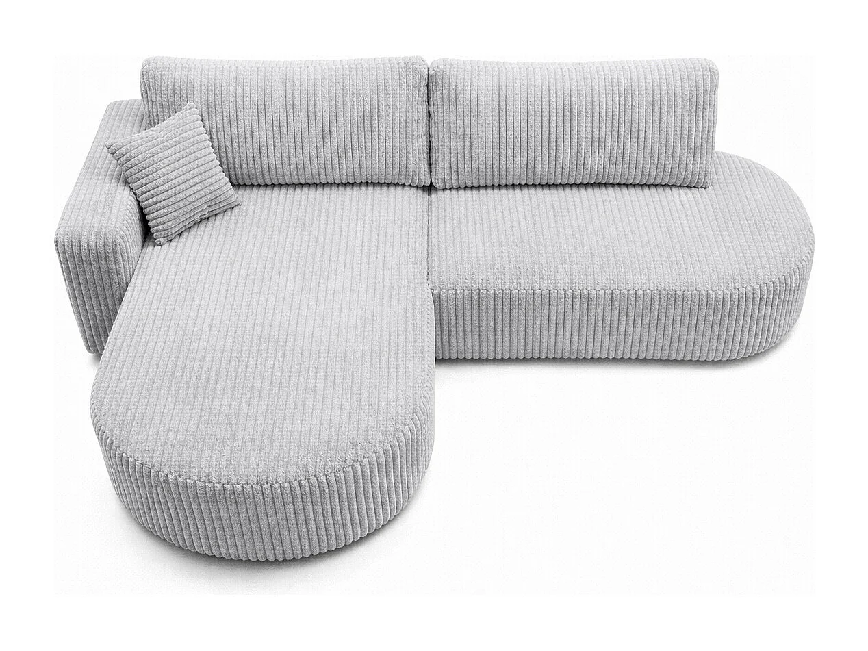 Canapé d’angle convertible avec coffre de rangement, tissu côtelé Tilia, Gris, Gauche, ROUND ONE OPEN XL