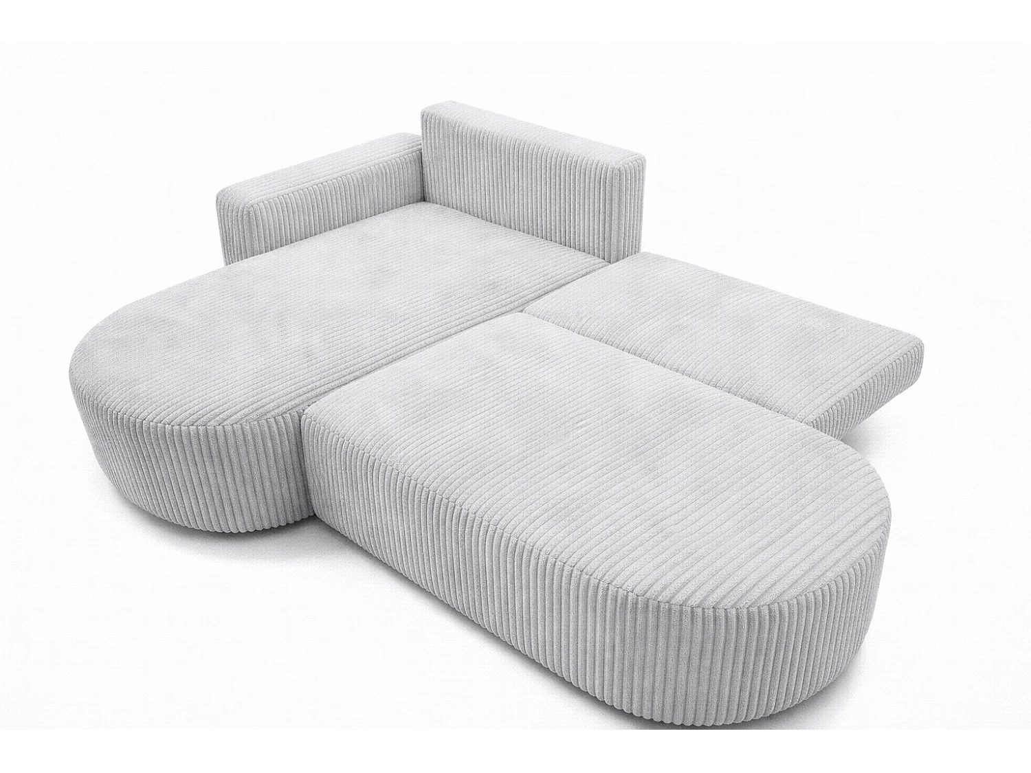 Canapé d’angle convertible avec coffre de rangement, tissu côtelé Tilia, Gris, Gauche, ROUND ONE OPEN XL