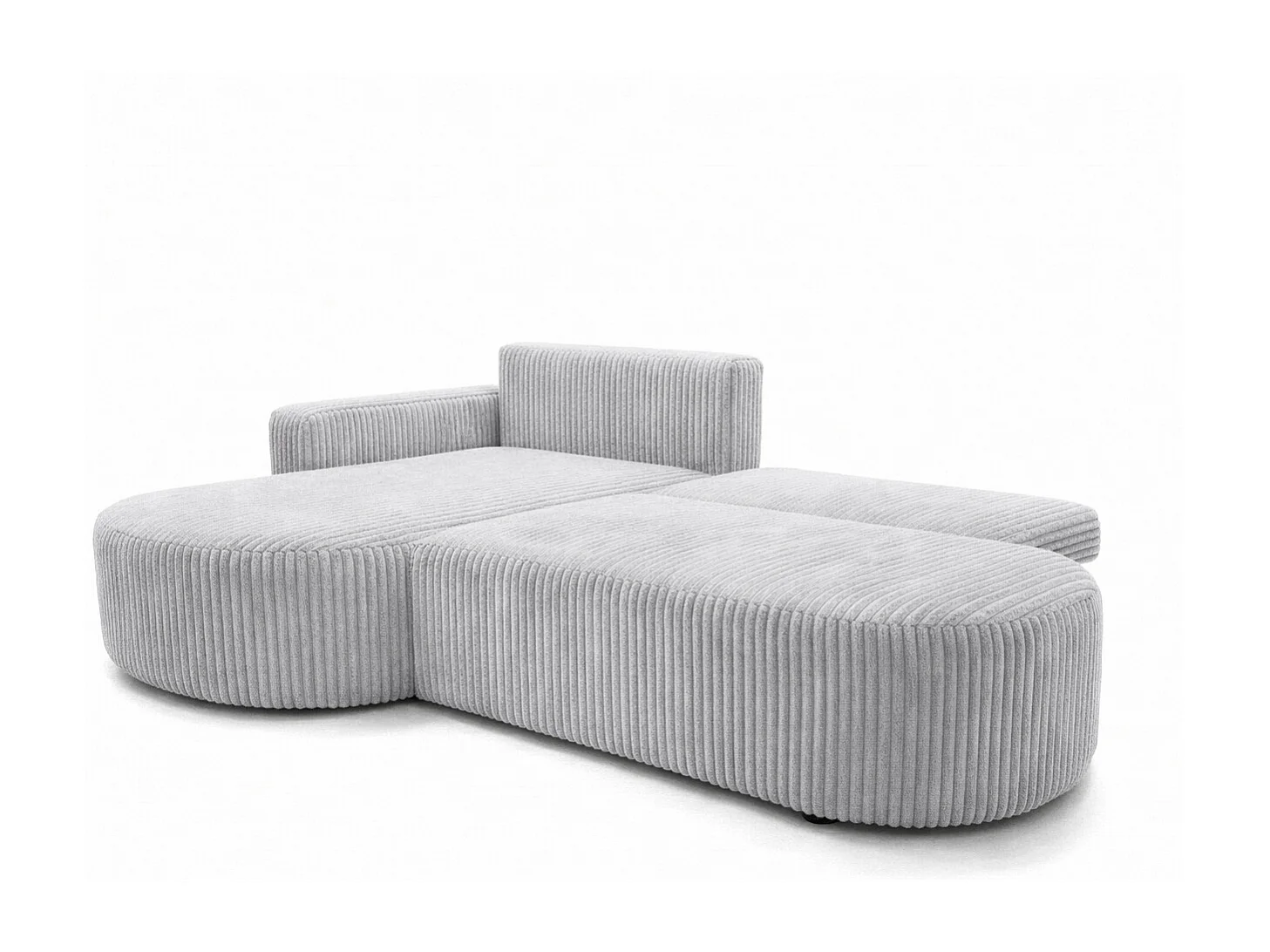 Canapé d’angle convertible avec coffre de rangement, tissu côtelé Tilia, Gris, Gauche, ROUND ONE OPEN XL