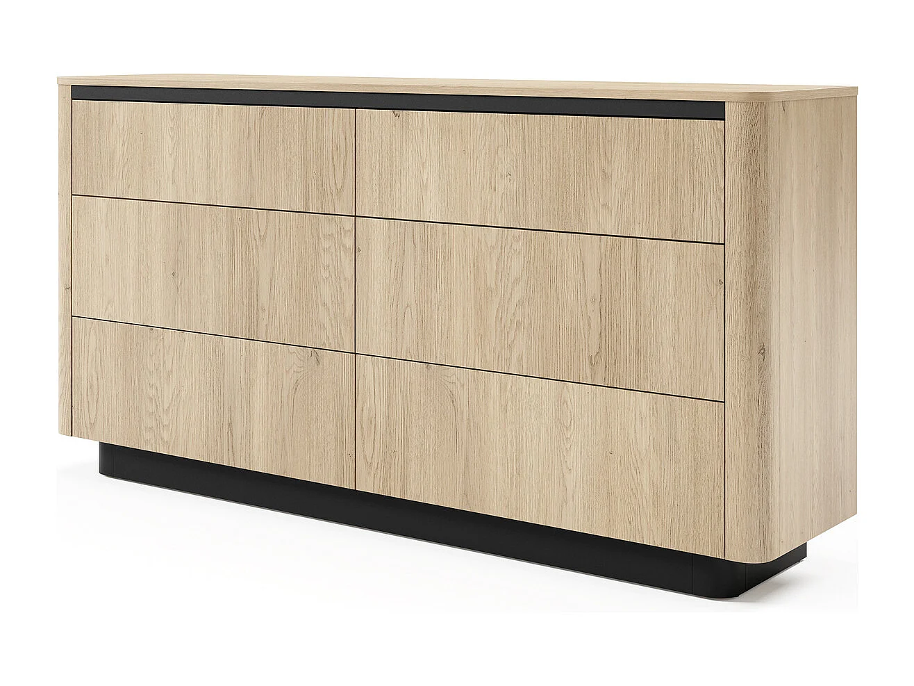 Kommode TORRO 163 cm Eiche Cremona / Schwarz - mit 6 Schubladen, abgerundeten MDF-Leisten