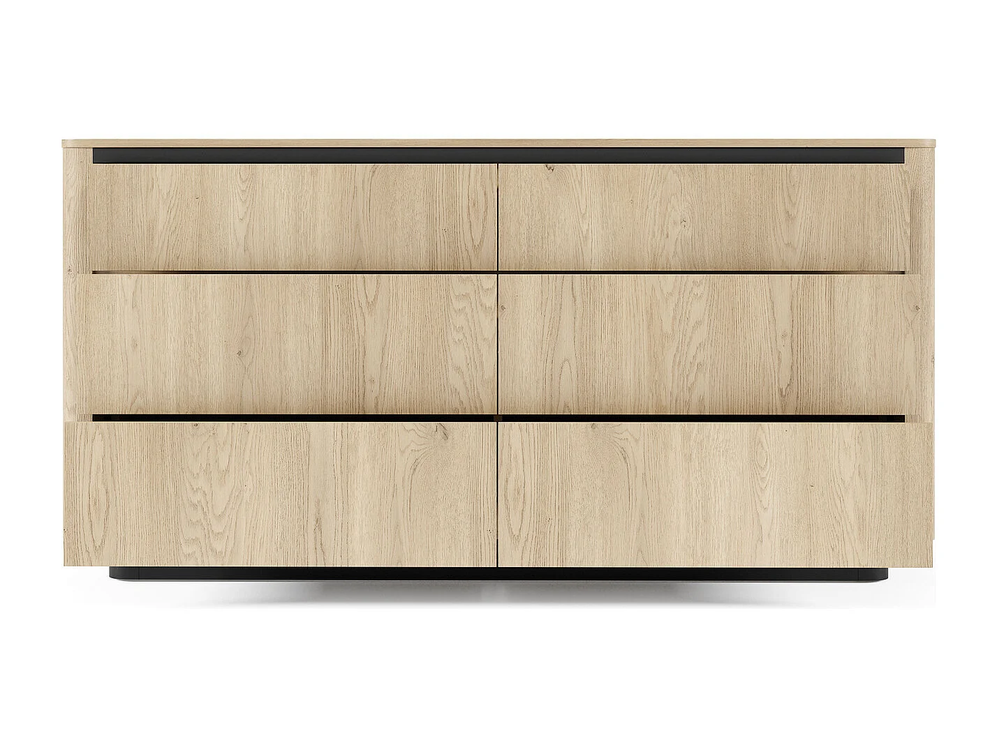 Kommode TORRO 163 cm Eiche Cremona / Schwarz - mit 6 Schubladen, abgerundeten MDF-Leisten