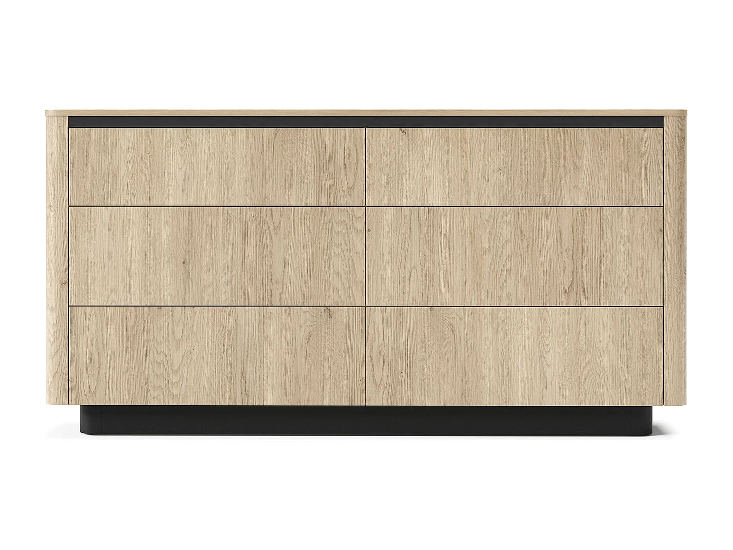 Kommode TORRO 163 cm Eiche Cremona / Schwarz - mit 6 Schubladen, abgerundeten MDF-Leisten