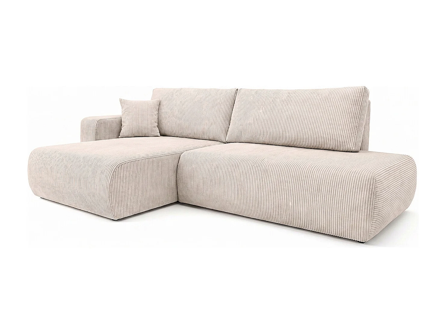 Canapé d’angle avec fonction couchage et coffre de rangement, tissu en velours côtelé Poso, Beige, Gauche, OPEN XL