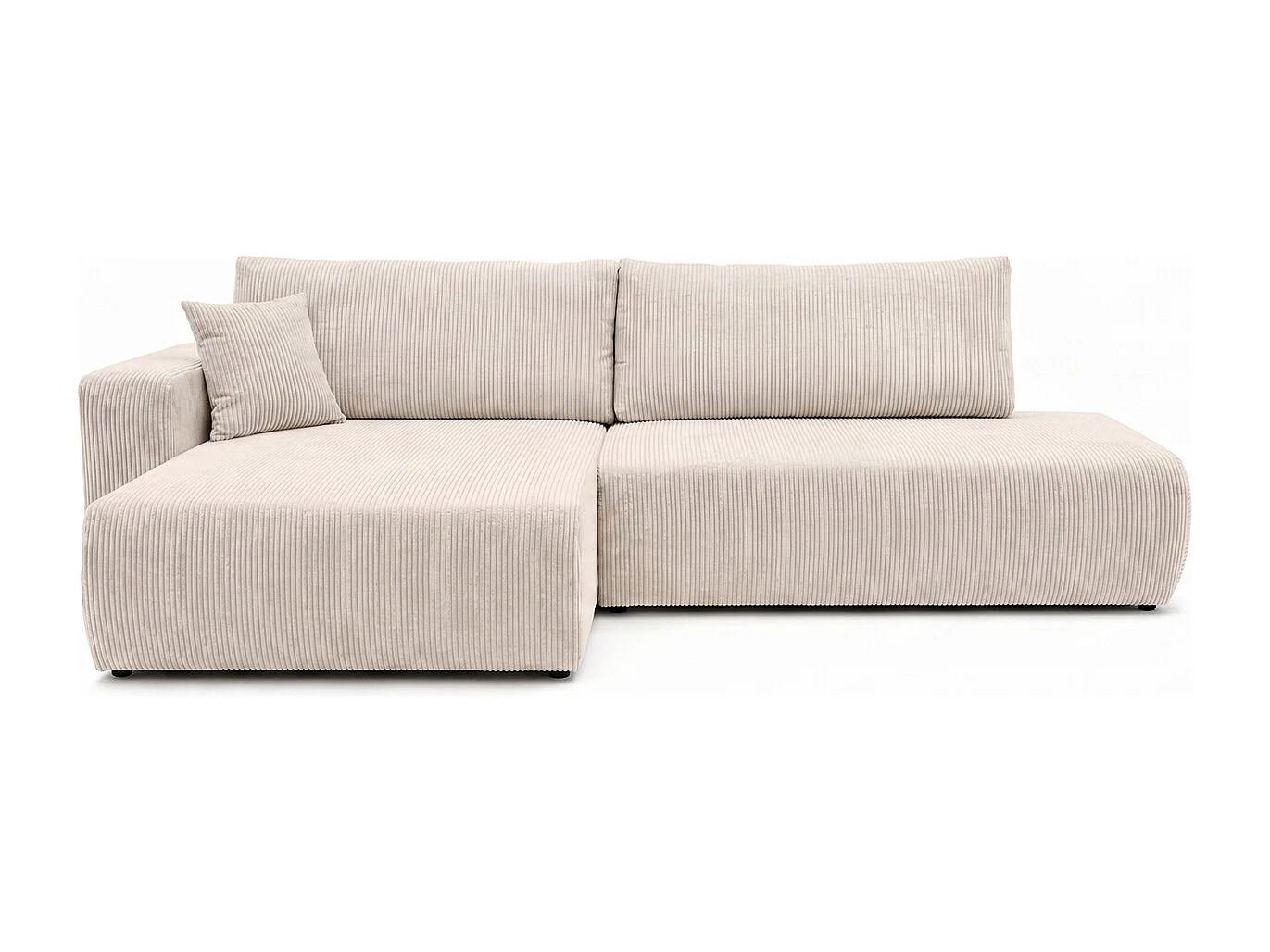 Canapé d’angle avec fonction couchage et coffre de rangement, tissu en velours côtelé Poso, Beige, Gauche, OPEN XL
